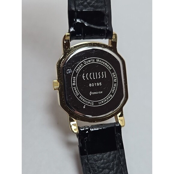 Ecclissi 80195 Womens Gold Tone Cushion Watch Black Leather New Battery Quartz - Picture 12 of 12